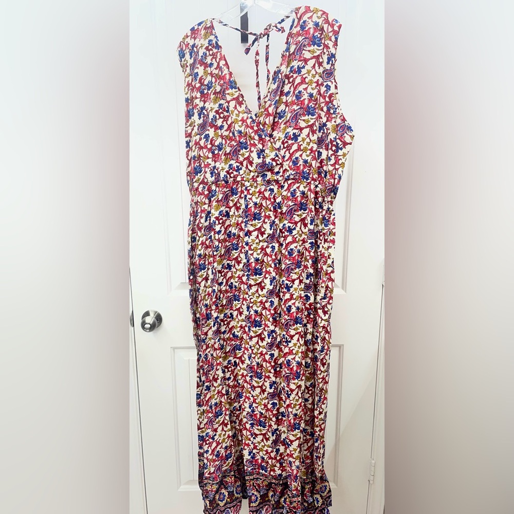 NEW Band of Gypsies Red Floral Boho Maxi Dress Tassel Tie Size 2X FESTIVAL